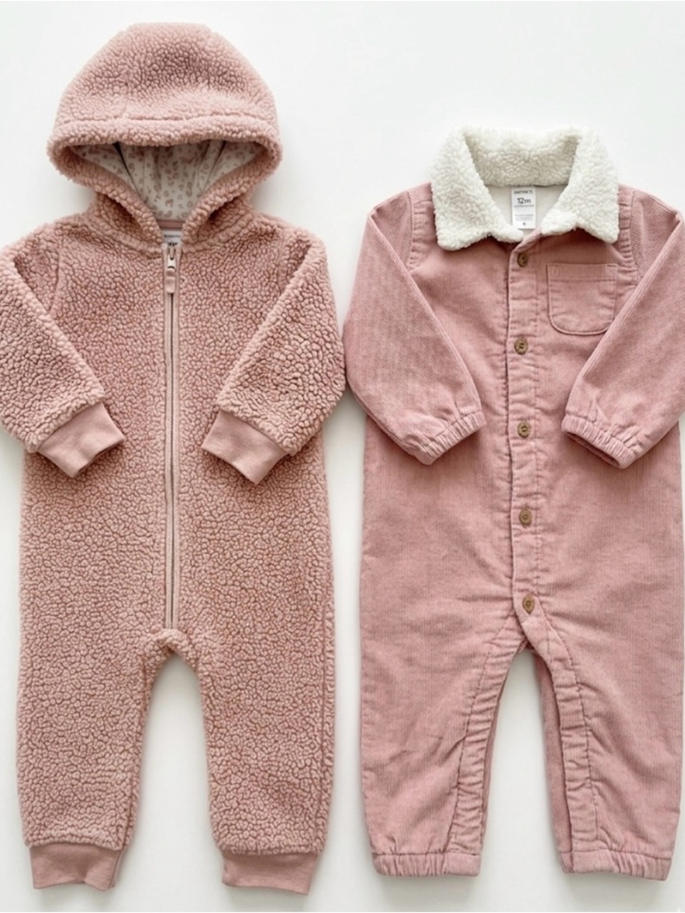 Carter's Pink Corduroy Romper with Cream Sherpa Lining & Pink Sherpa Romper